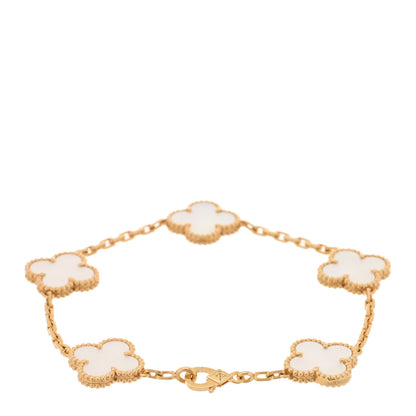 Van Cleef & Arpels 18K Yellow Gold Mother of Pearl 5 Motifs Vintage Alhambra Bracelet 2 of 4
