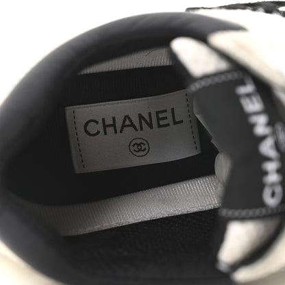 Chanel Mesh Suede Calfskin Grained Calfskin Womens CC Sneakers 39 White Black 8 of 9