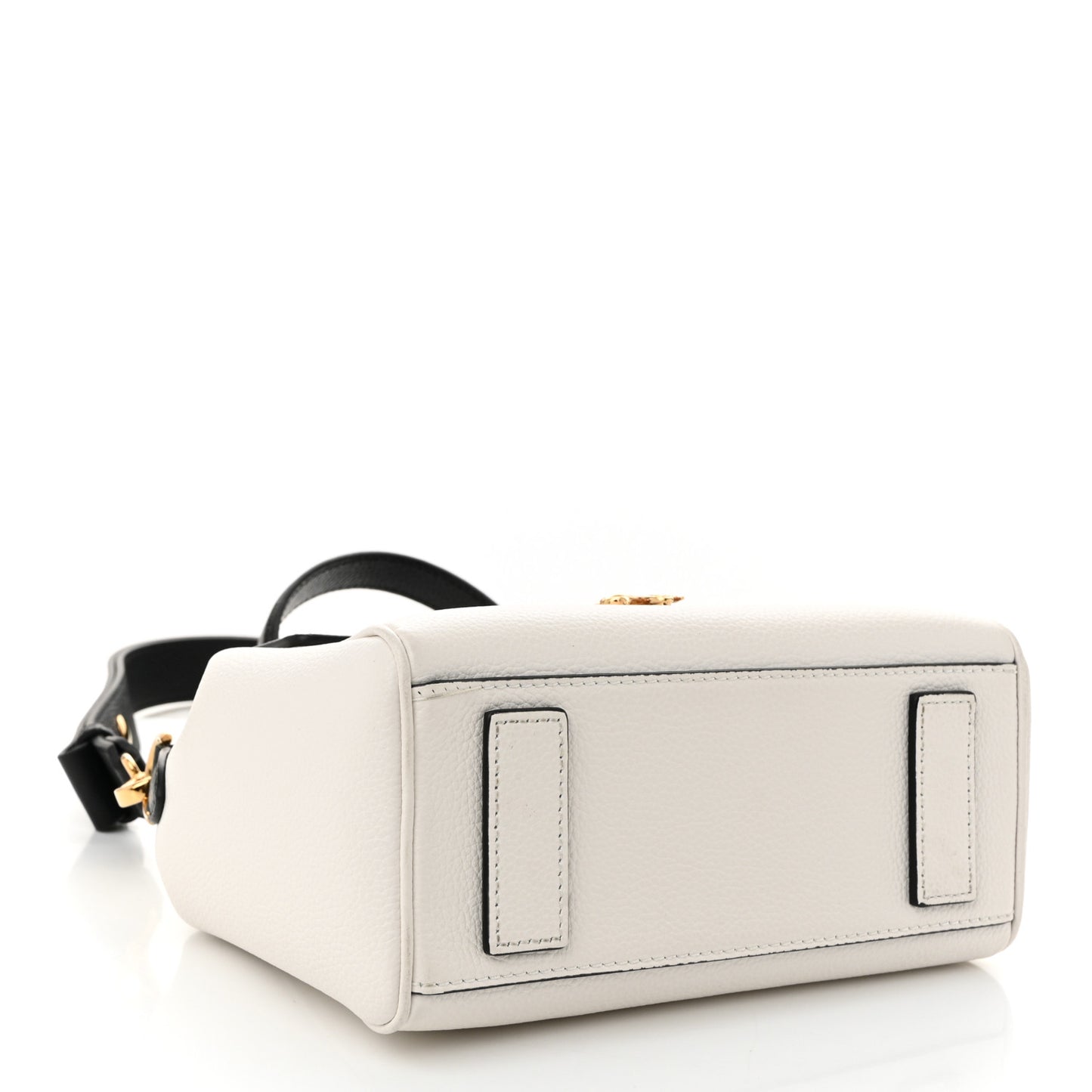 Grainy Calfskin Virtus Small Top Handle Bag White Black