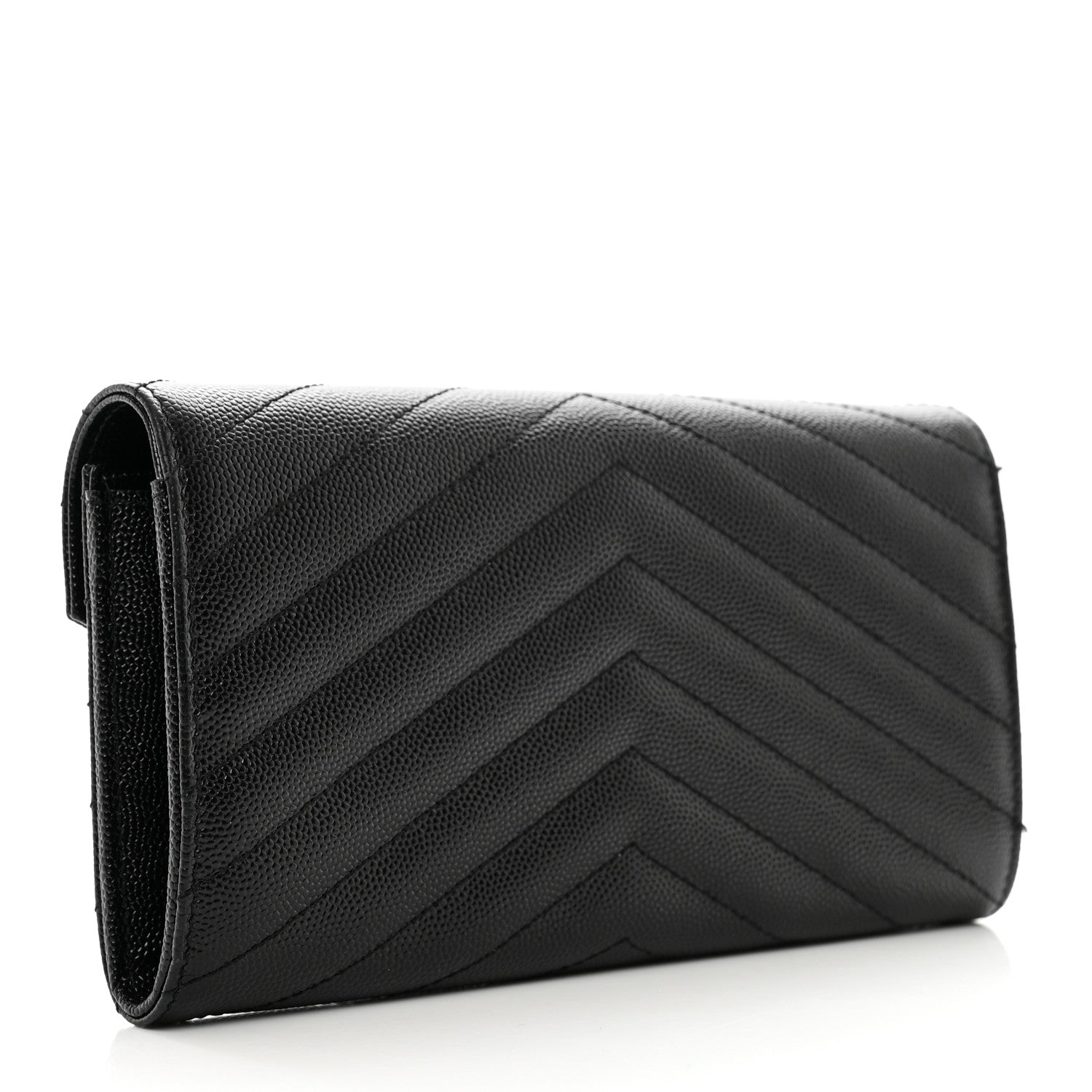 Saint Laurent Grain De Poudre Matelasse Chevron Monogram Flap Wallet Black 3 of 8