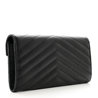 Saint Laurent Grain De Poudre Matelasse Chevron Monogram Flap Wallet Black 3 of 8