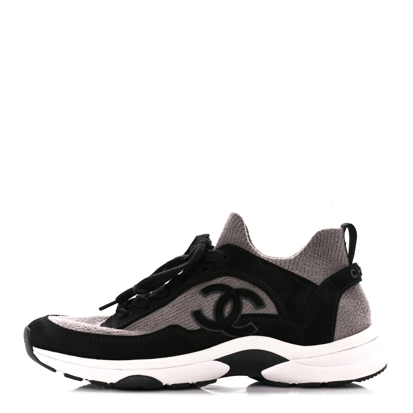 Fabric Suede Calfskin CC Sneakers 39 Grey Black