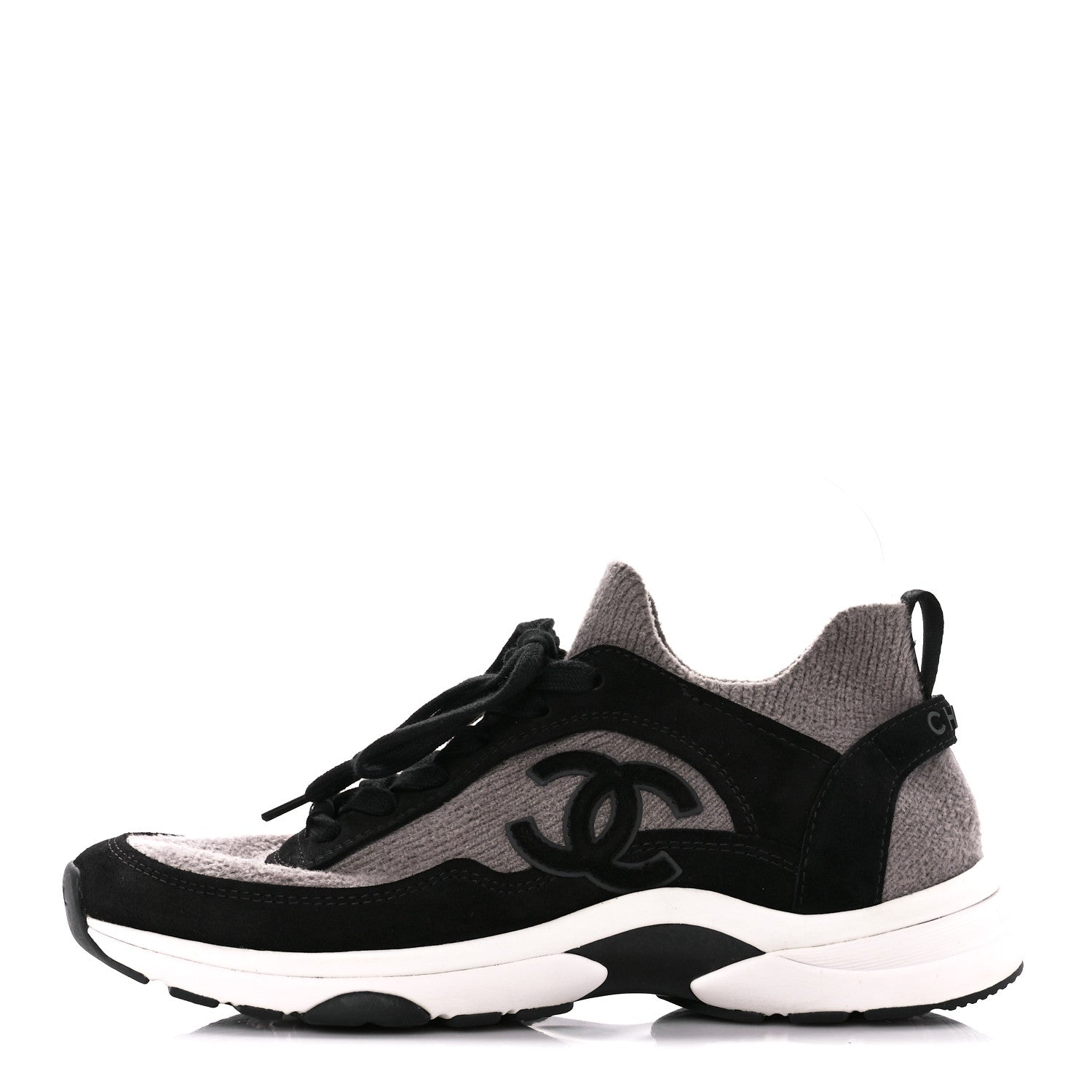 Chanel Fabric Suede Calfskin CC Sneakers 39 Grey Black 1 of 9