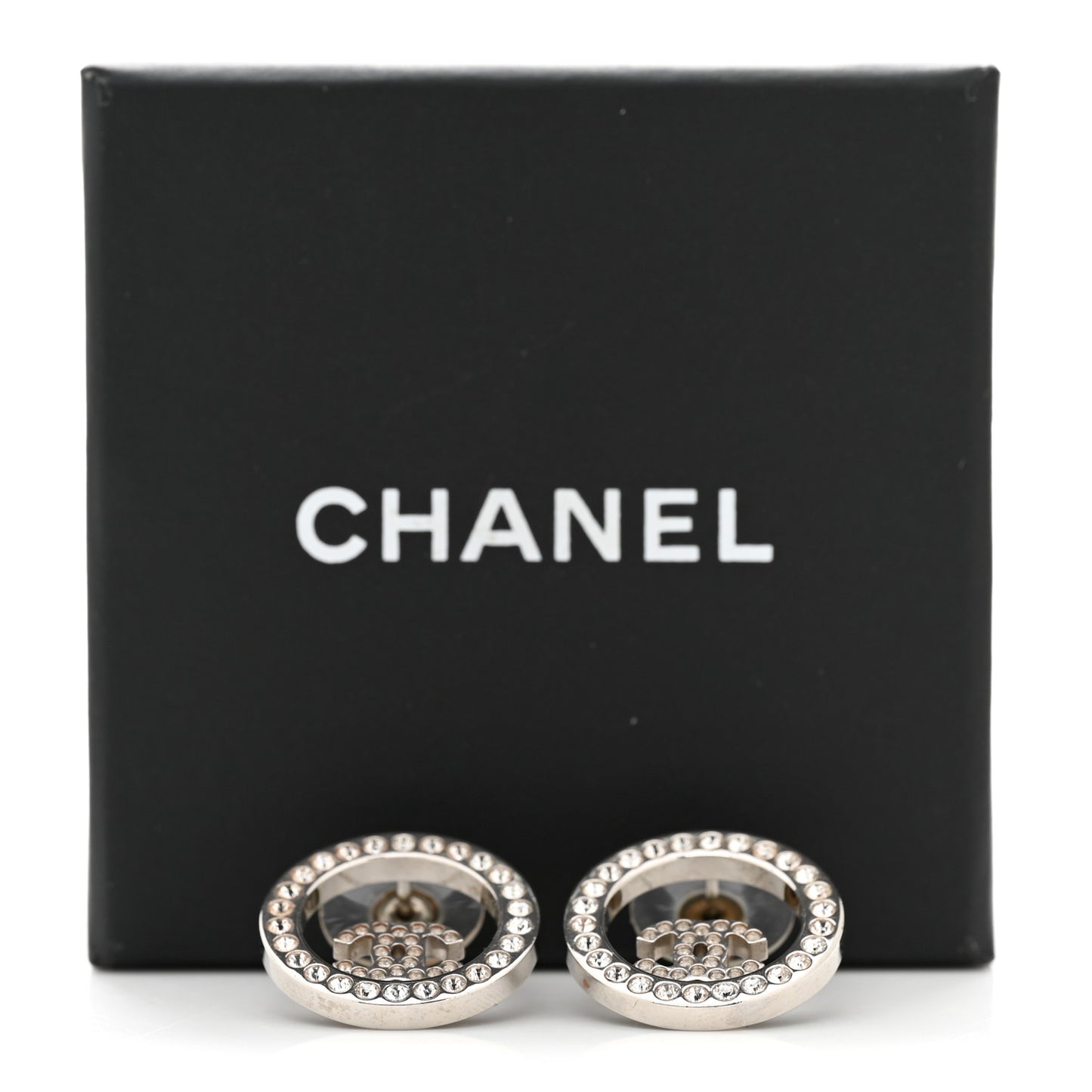 Crystal CC Round Earrings Silver