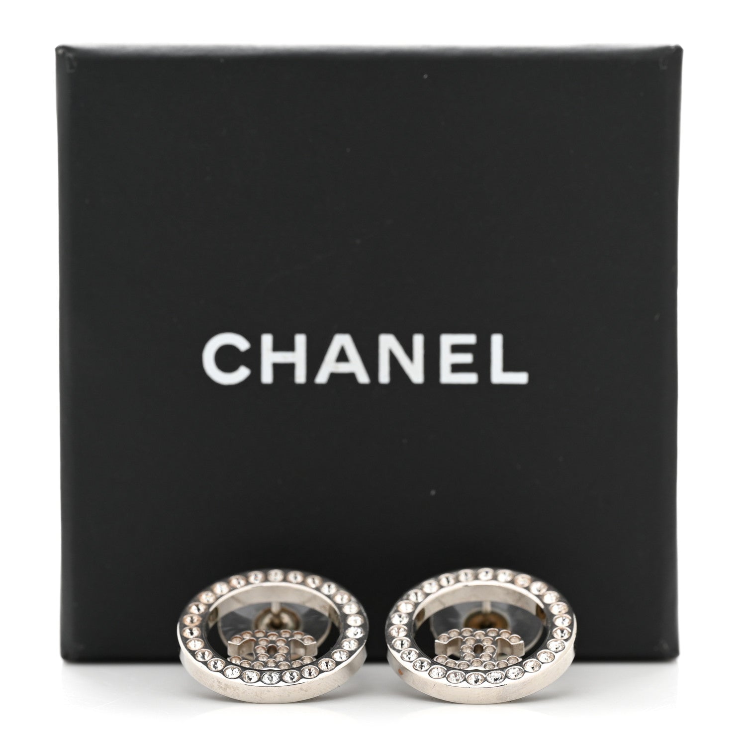 Chanel Crystal CC Round Earrings Silver 5 of 5