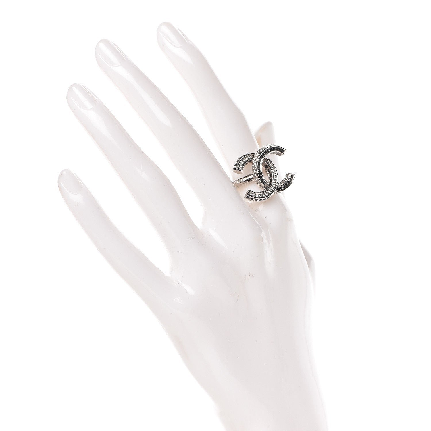 Chanel Crystal CC Ring 6.25 Silver Black 2 of 6