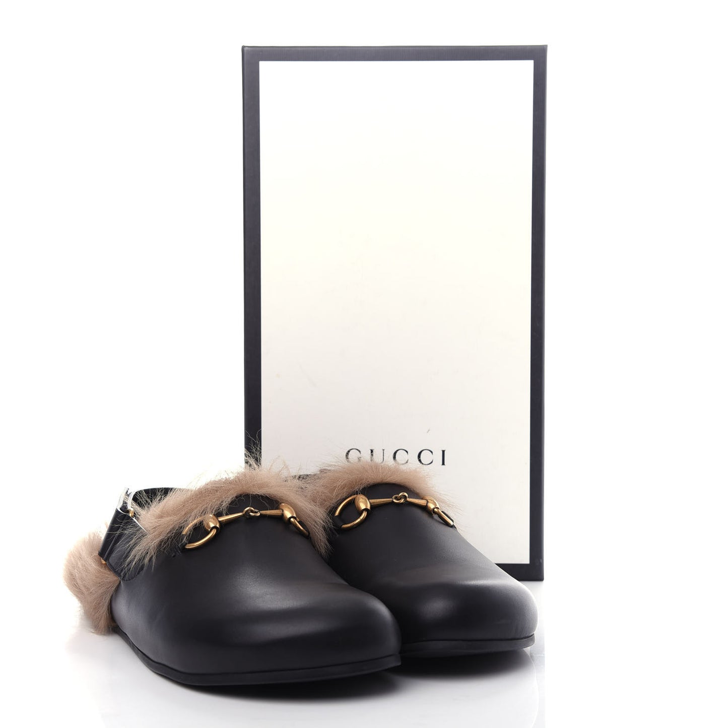 Calfskin Fur Mens Horsebit River Slingback Slippers 8.5 Black