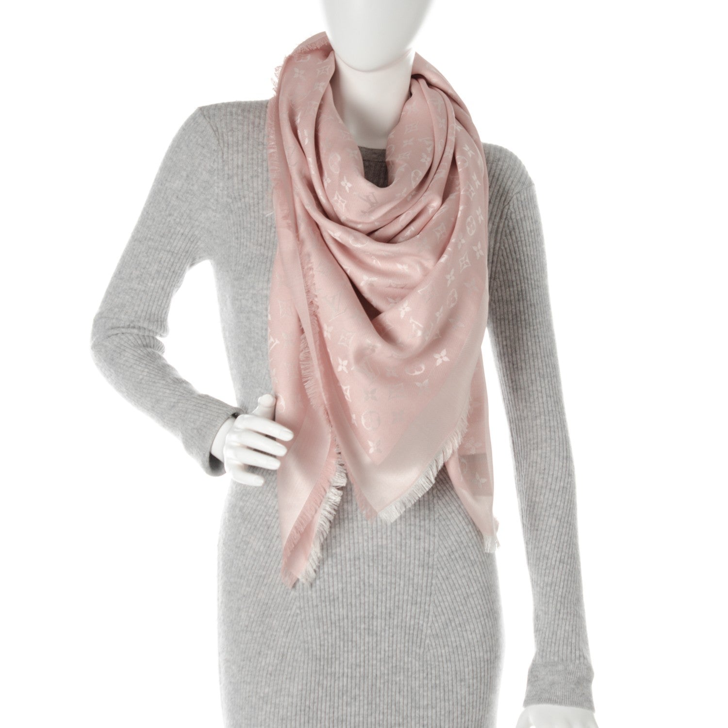 Louis Vuitton Silk Wool Monogram Denim Shawl Pink 2 of 5