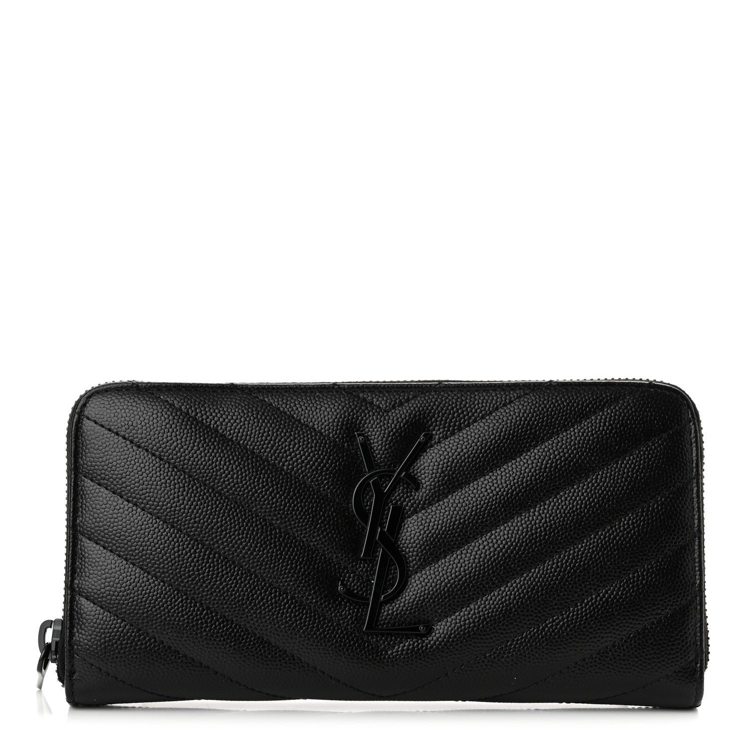 Saint Laurent Grain De Poudre Matelasse Chevron Monogram Monochrome Zip Around Wallet Black 1 of 6