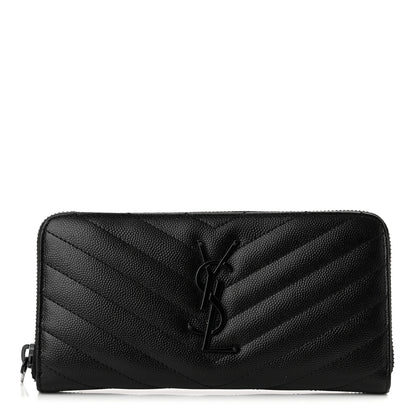 Saint Laurent Grain De Poudre Matelasse Chevron Monogram Monochrome Zip Around Wallet Black 1 of 6