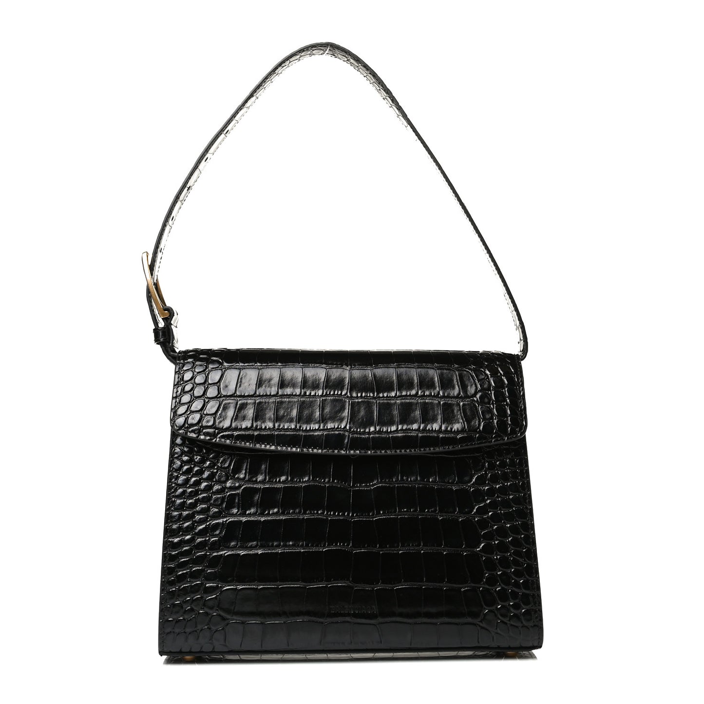Shiny Calfskin Crocodile Embossed Medium Ghost Shoulder Bag Black