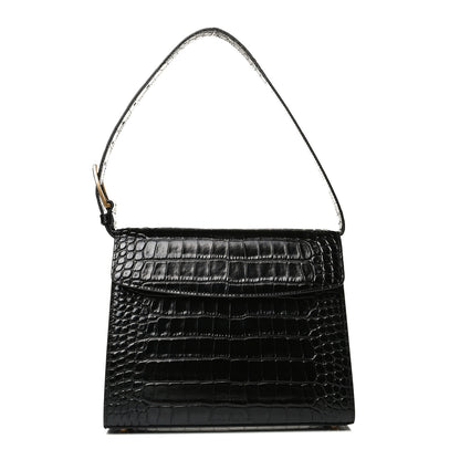 Balenciaga Shiny Calfskin Crocodile Embossed Medium Ghost Shoulder Bag Black 1 of 15
