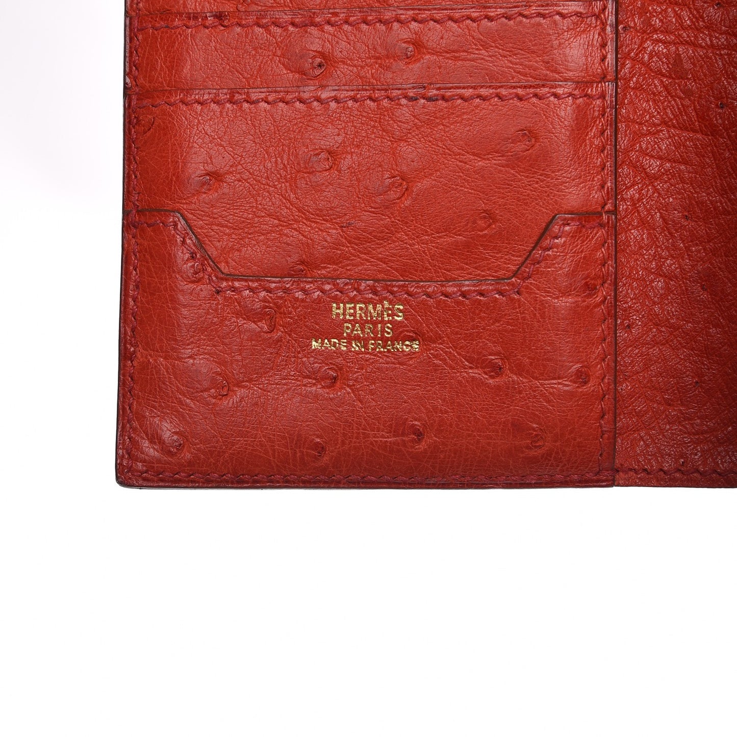 Ostrich Mini Tri-Fold Compact Wallet Rouge Vif