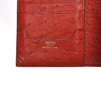 Hermes Ostrich Mini Tri-Fold Compact Wallet Rouge Vif 11 of 14