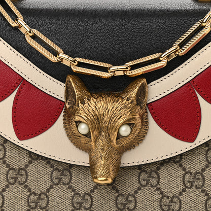 Gucci GG Supreme Monogram Goatskin Pearl Mini Fox Broche Bamboo Top Handle Bag Beige Ebony Black Hibiscus Red Mystic White 9 of 11