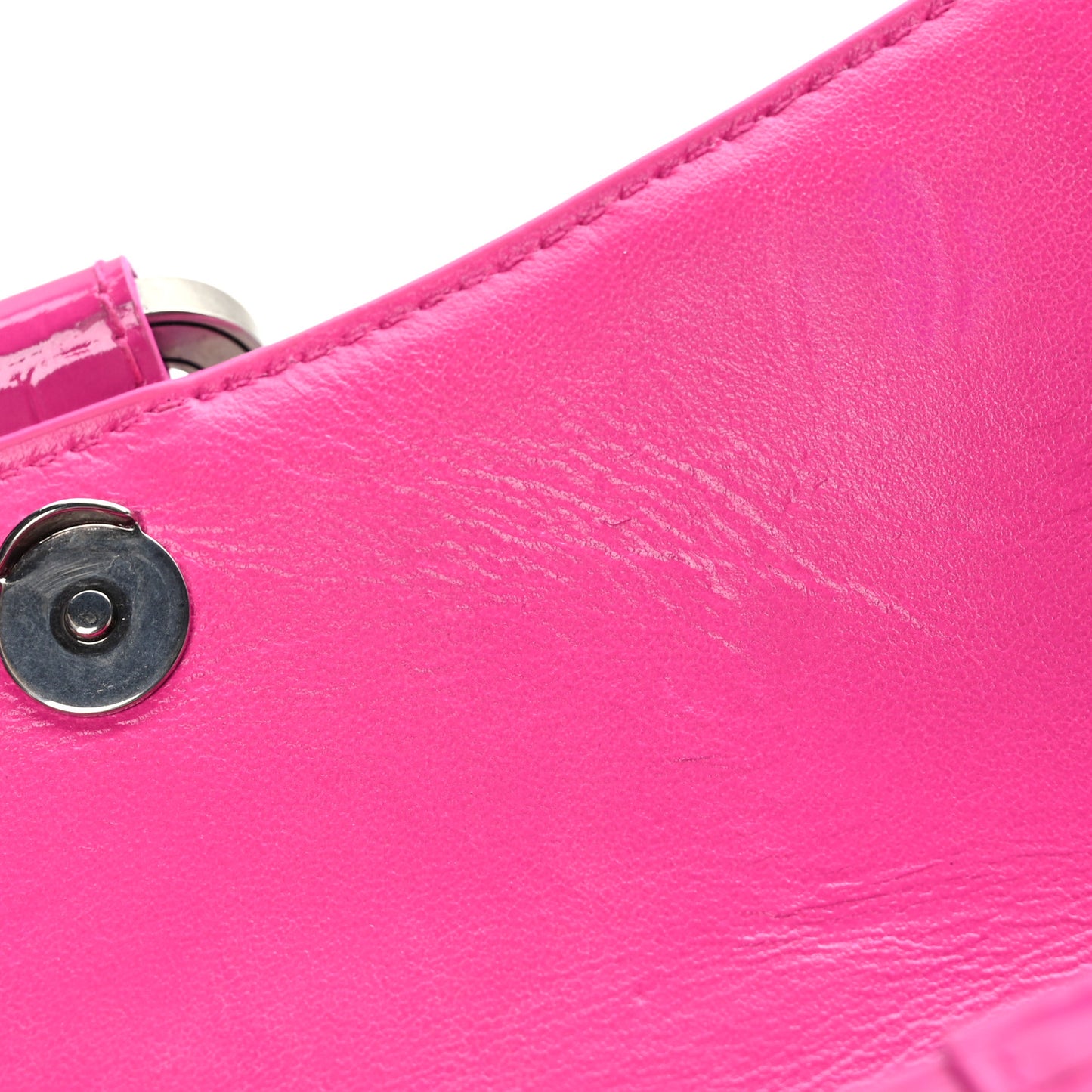 Shiny Calfskin Crocodile Embossed Hourglass Top Handle Bag XS Lipstick Pink