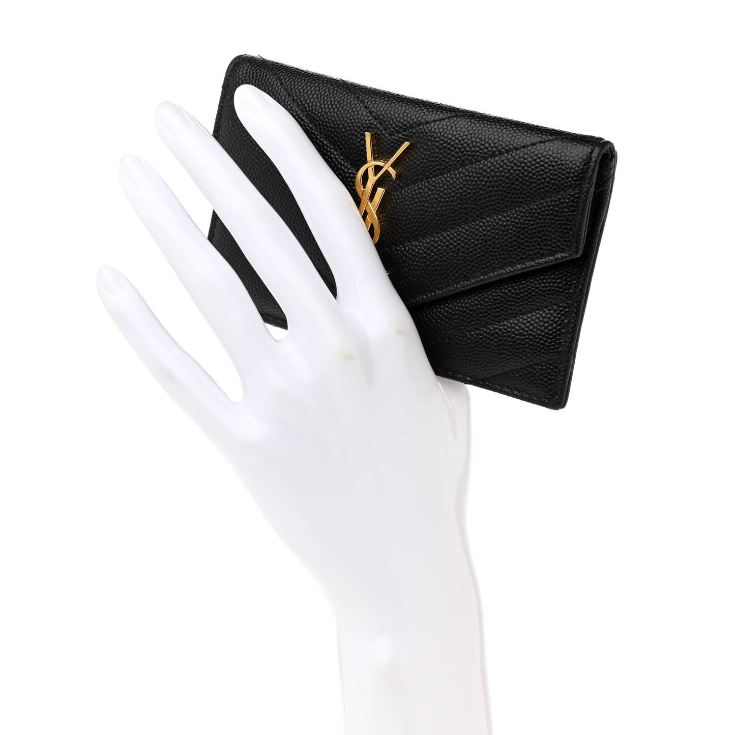 Grain De Poudre Matelasse Chevron Monogram Compact Wallet Black
