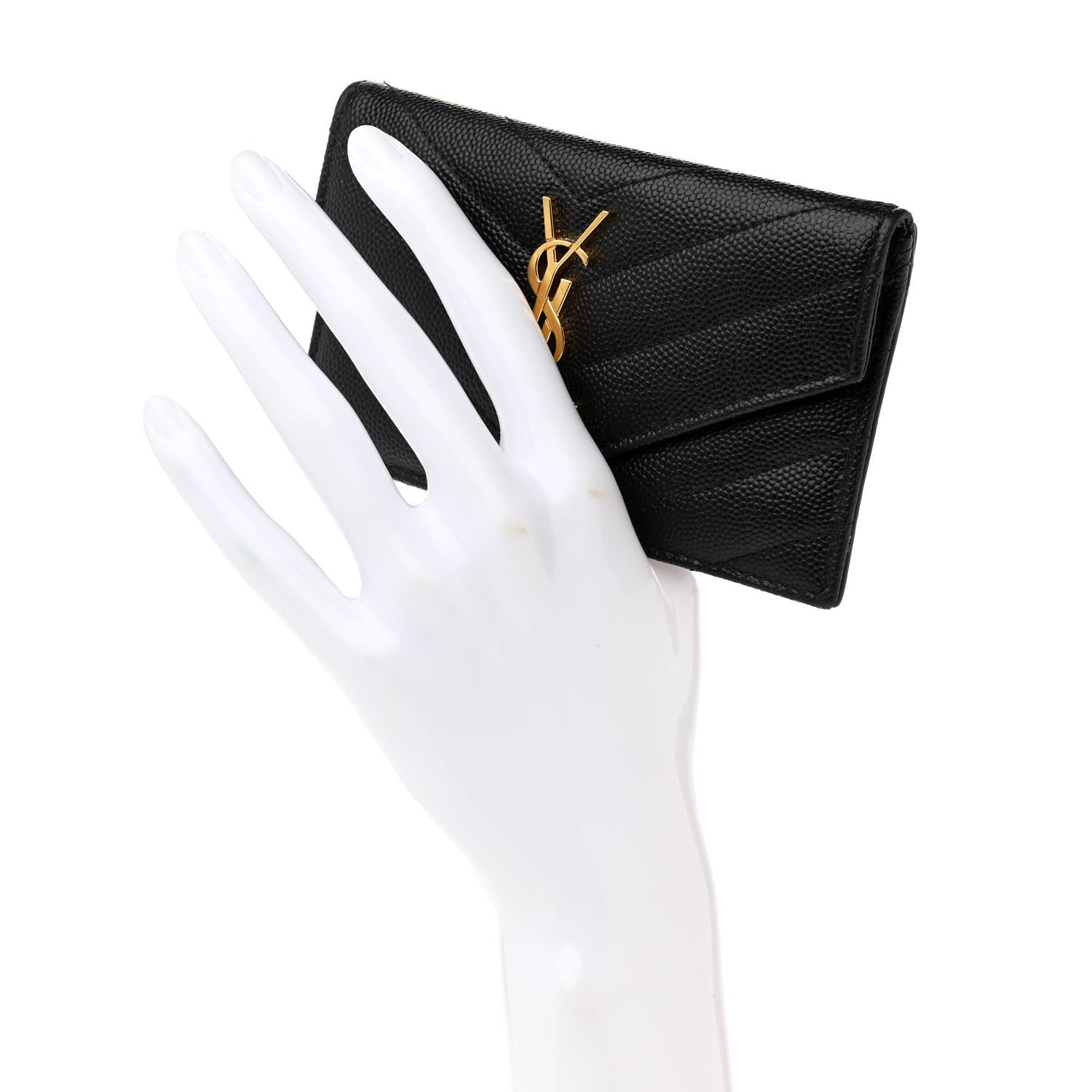 Saint Laurent Grain De Poudre Matelasse Chevron Monogram Compact Wallet Black 2 of 8