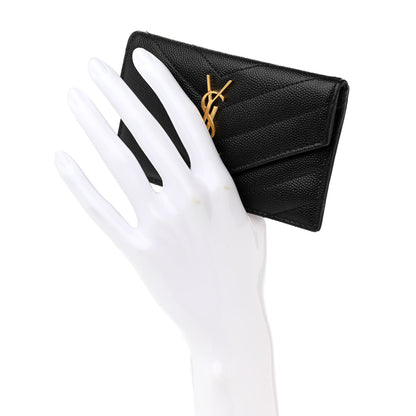 Saint Laurent Grain De Poudre Matelasse Chevron Monogram Compact Wallet Black 2 of 8