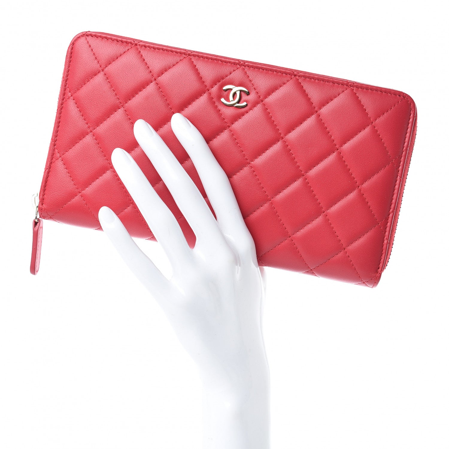 Chanel Lambskin Quilted Large Zip Around Organizer Wallet Red 2 of 8