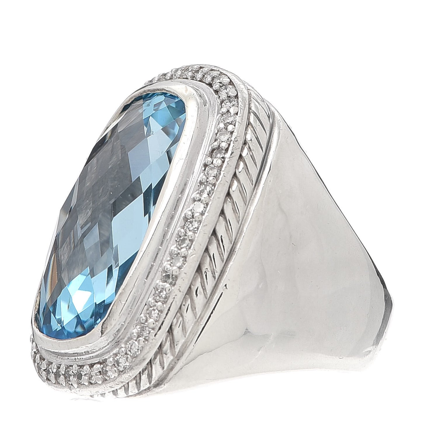Sterling Silver Blue Topaz Diamond 21mm Albion Statement Ring 54 7