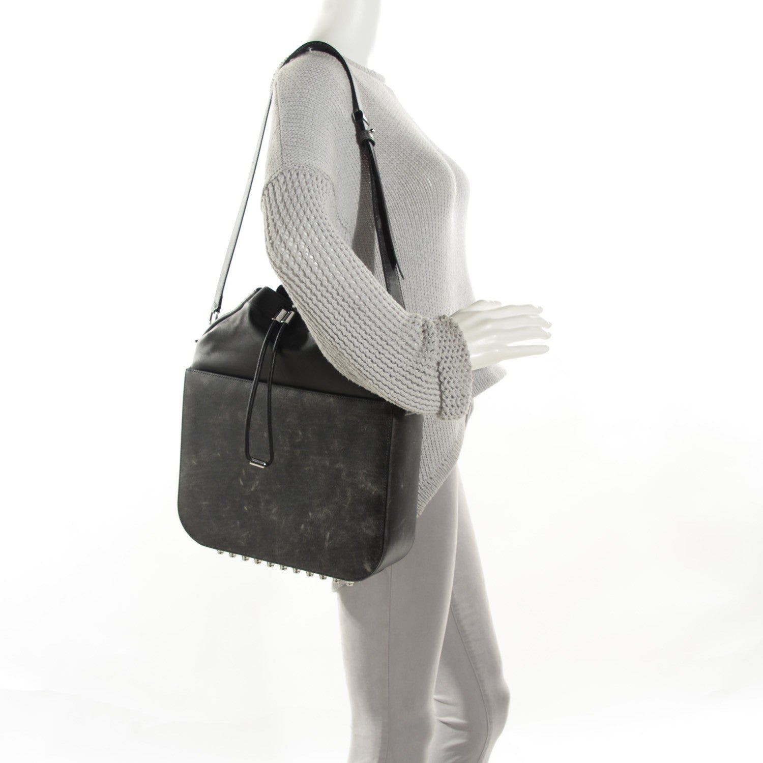 Alexander Wang Distressed Lambskin Flat Bucket Bag Erosion Rhodium Hardware 2 of 8