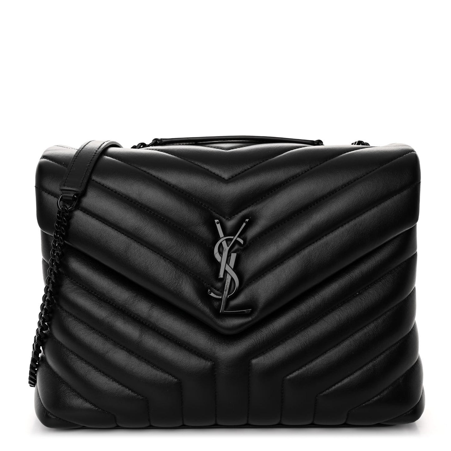 Calfskin Y Quilted Monogram Monochrome Medium Loulou Chain Satchel Black