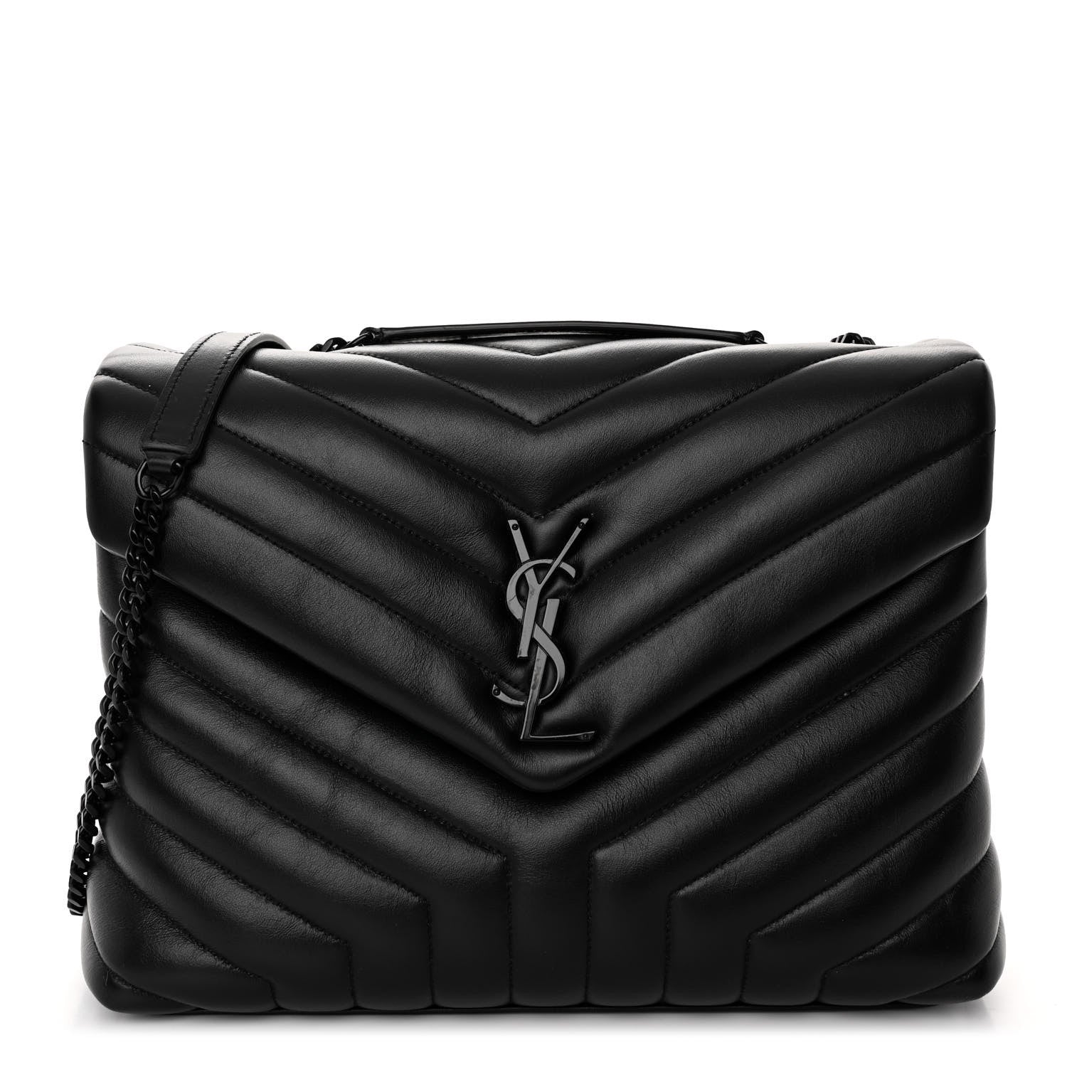 Saint Laurent Calfskin Y Quilted Monogram Monochrome Medium Loulou Chain Satchel Black 1 of 9