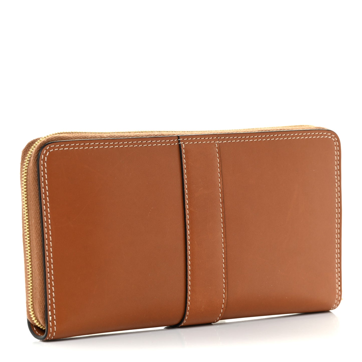 Natural Calfskin Large Zip Around Multifunction Wallet Tan