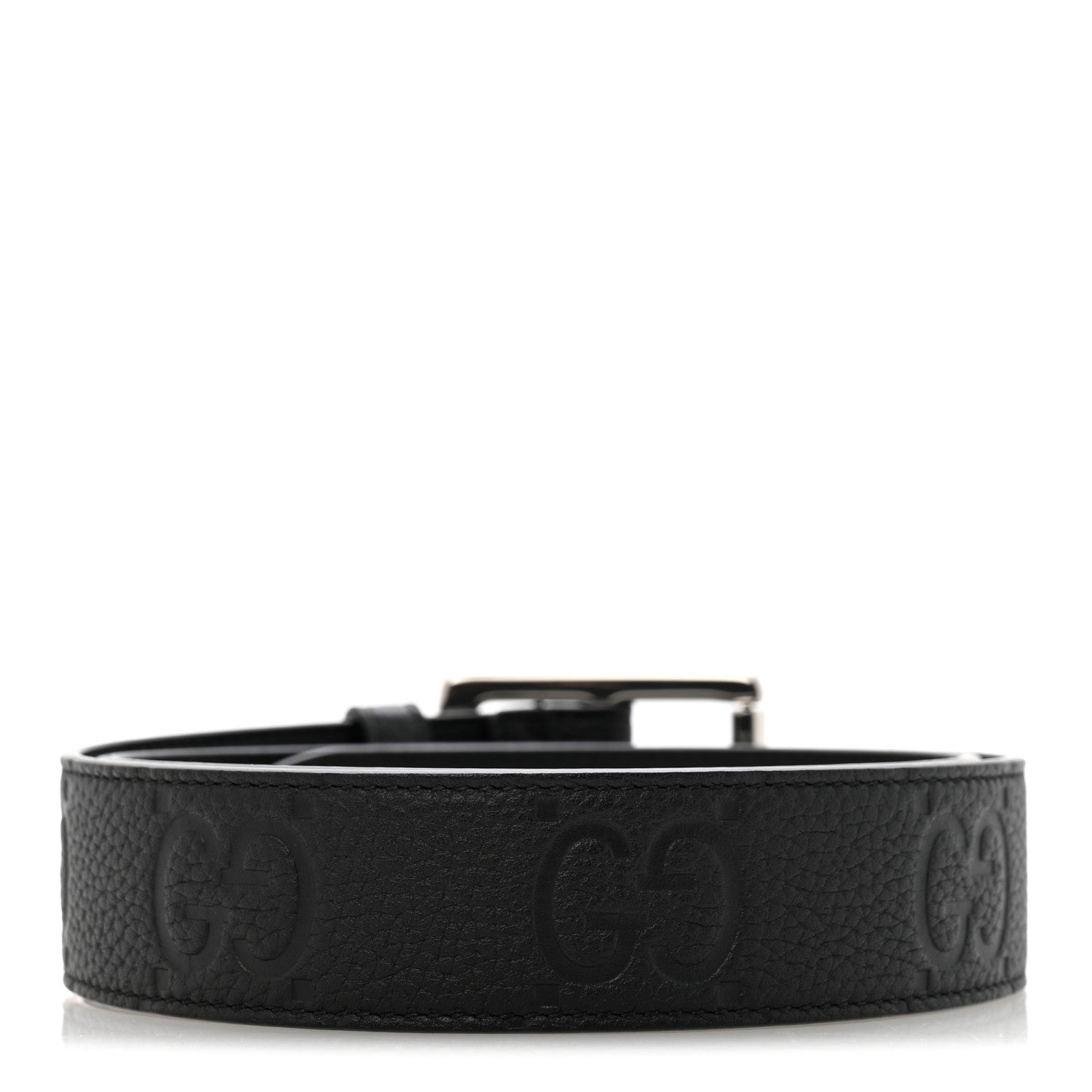 Gucci Piuma Calfskin Jumbo GG Embossed 35mm Belt 80 32 Black 2 of 7