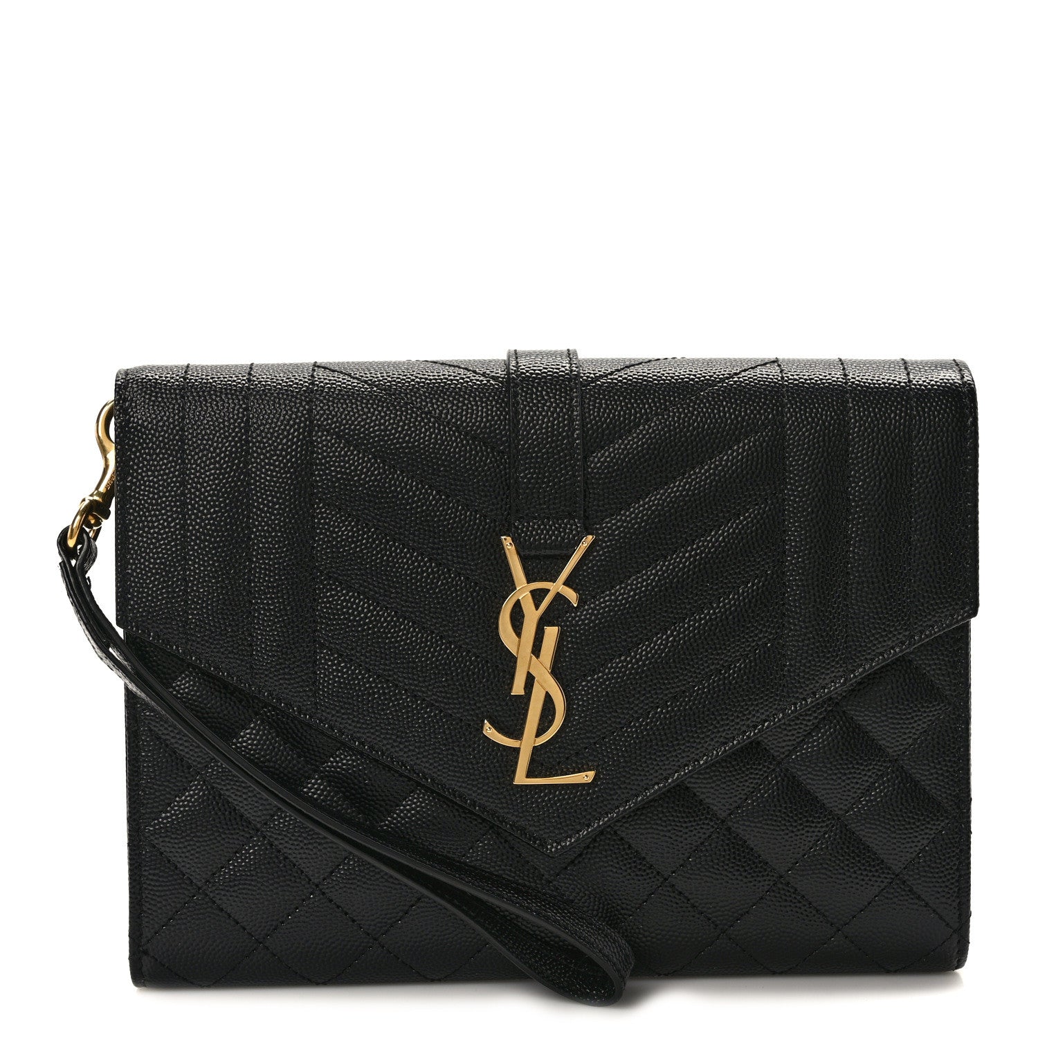 Saint Laurent Grain De Poudre Textured Mixed Matelasse Triquilt Monogram Clutch Black 1 of 11