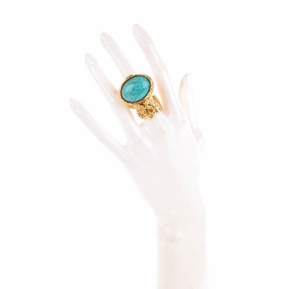 Saint Laurent Glass Cabochon Arty Ovale Ring 7 Gold Turquoise 2 of 4