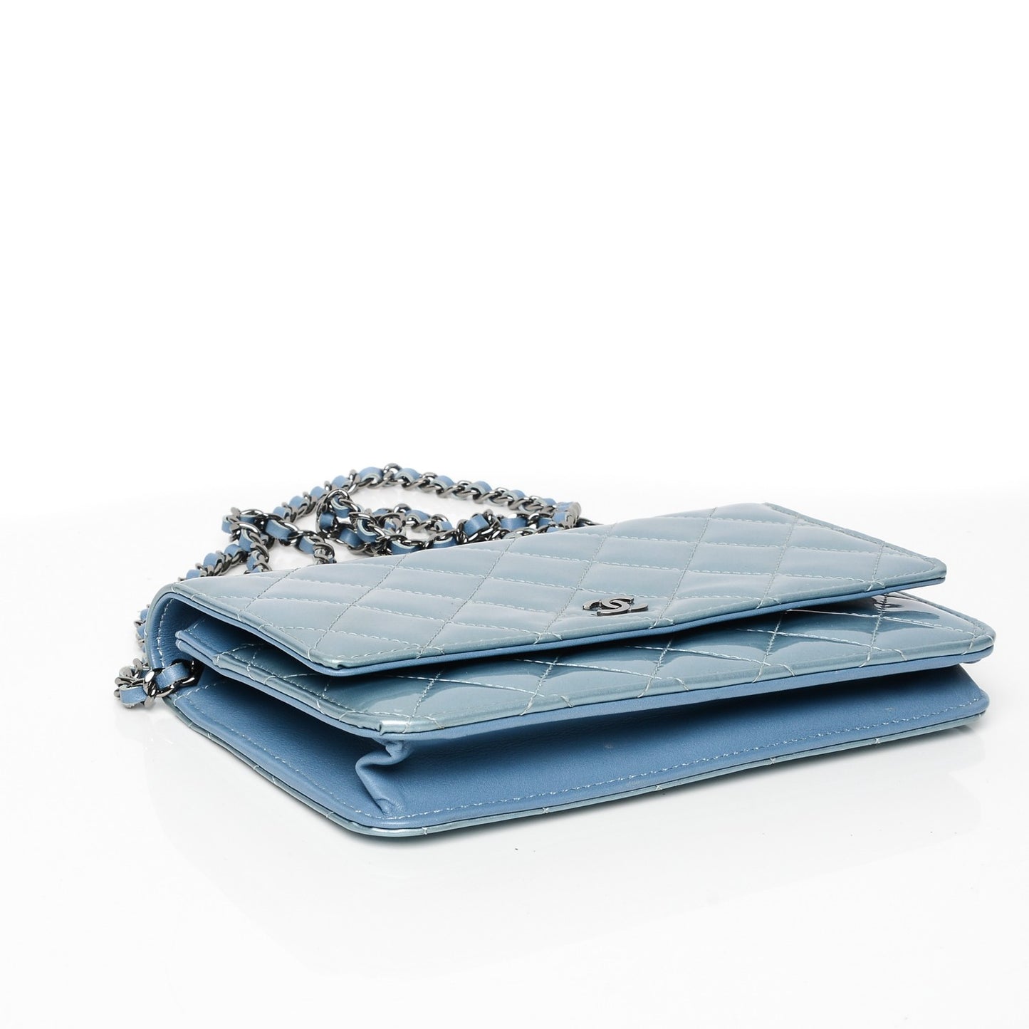 Patent Quilted Wallet On Chain WOC Blue