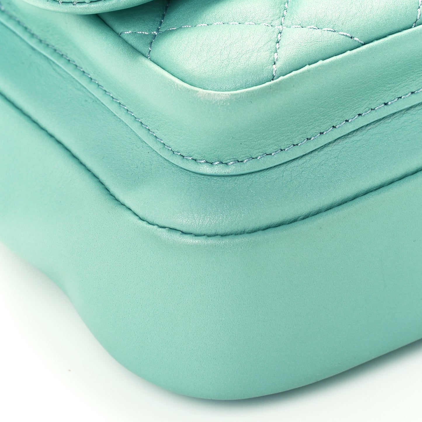 Calfskin Quilted Top Handle Flap Light Blue