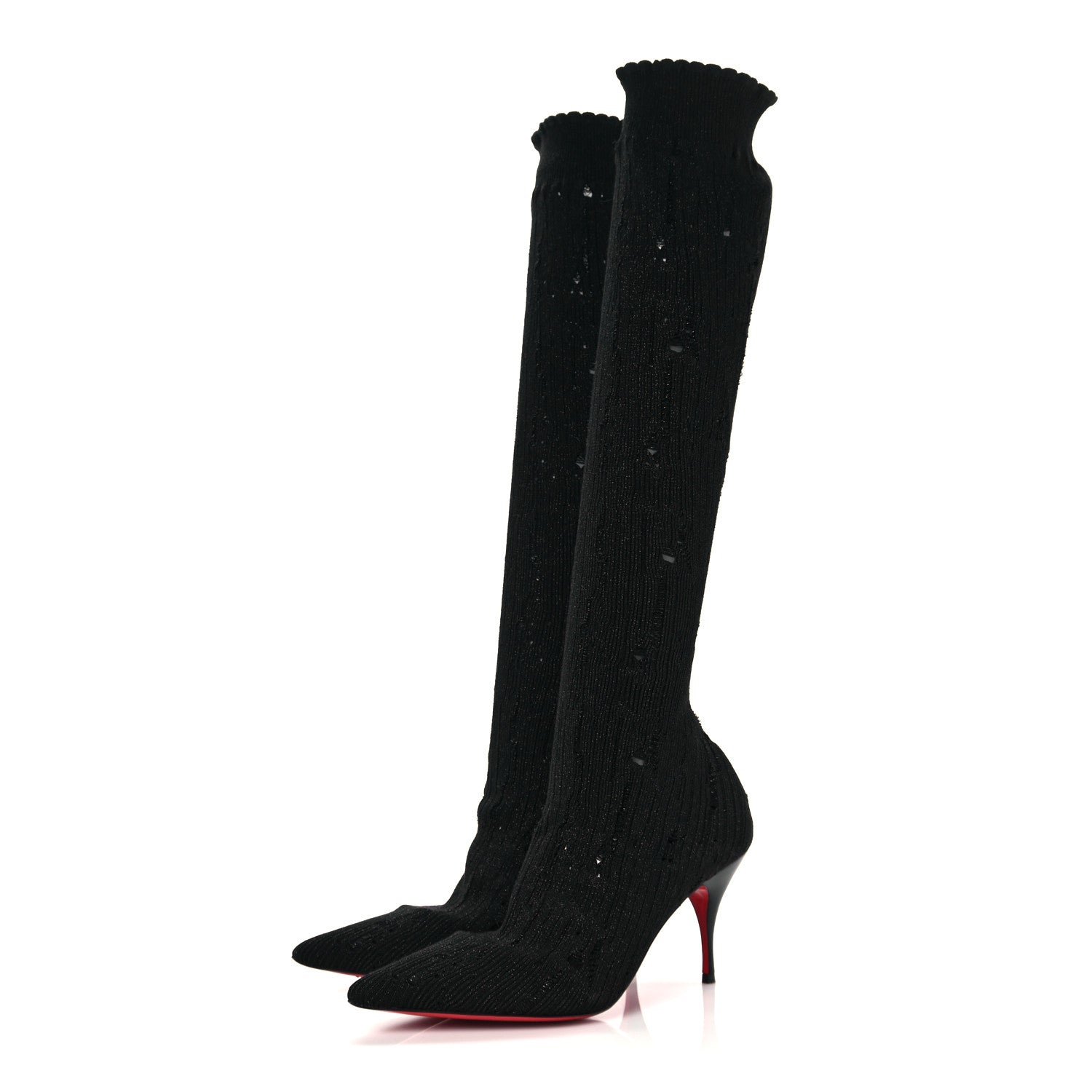 Christian Louboutin Tricot Sandrine Sock Knee Boots 37 Black 3 of 6