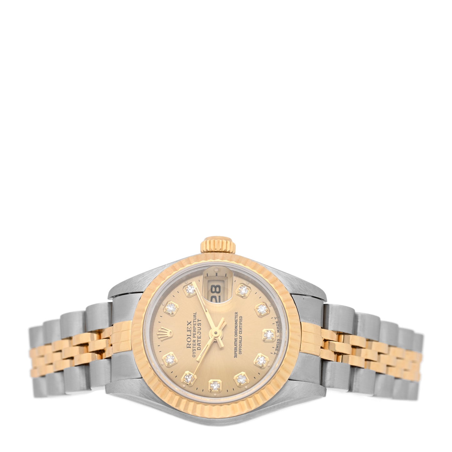 Stainless Steel 18K Yellow Gold Diamond 26mm Oyster Perpetual Datejust Watch Champagne 69173