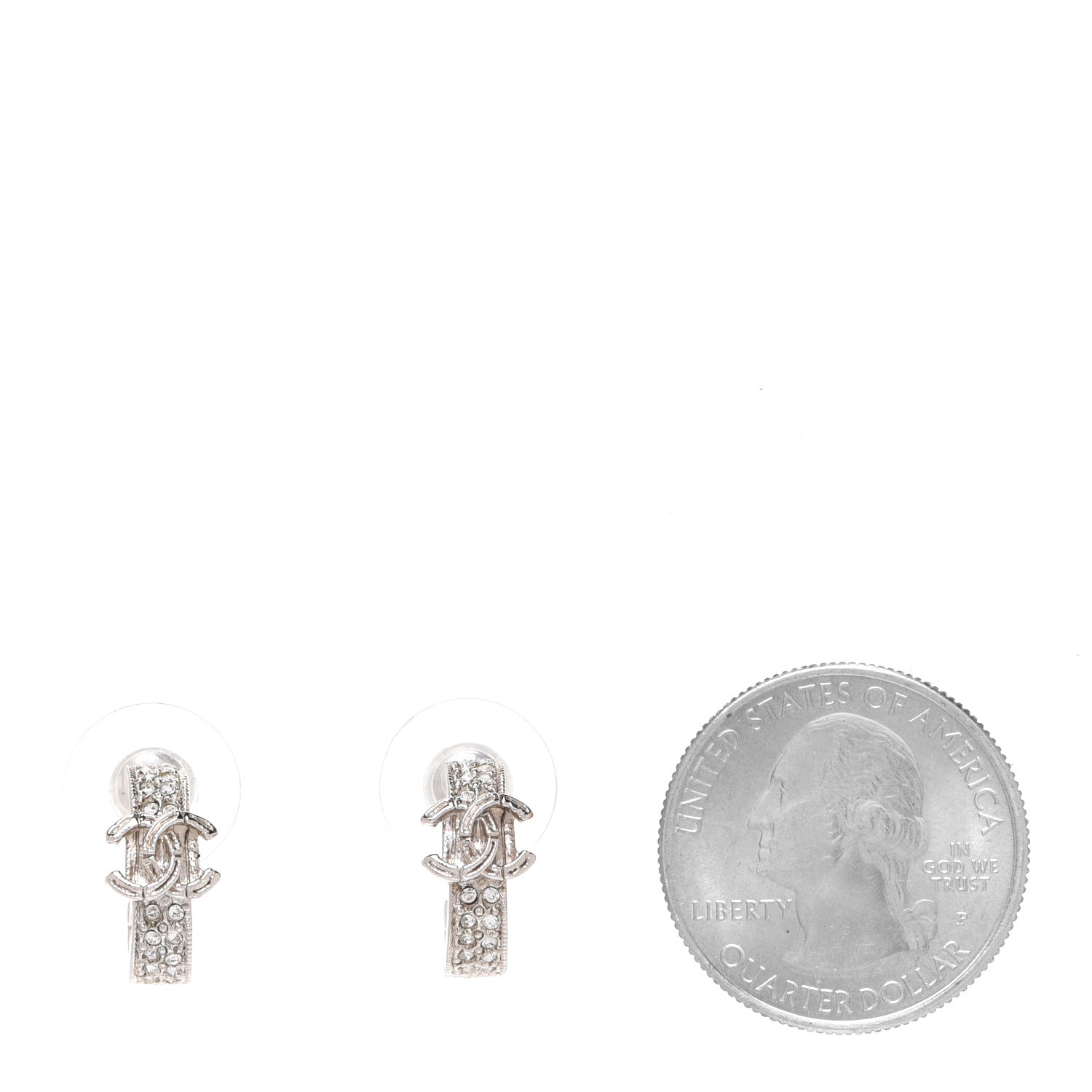 Chanel Crystal CC Hoop Earrings Silver 2 of 5