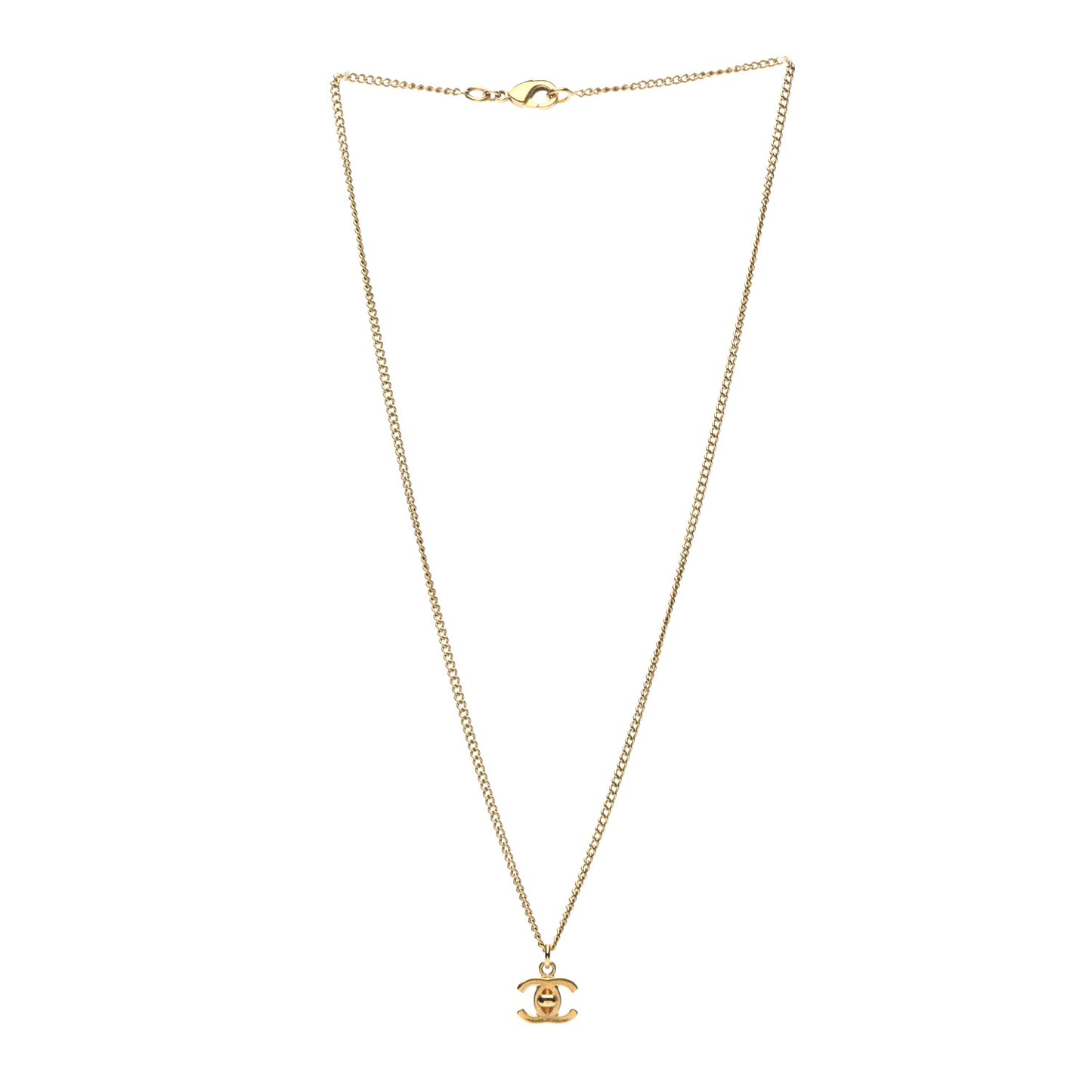 Chain Link CC Turn Lock Pendant Necklace Gold