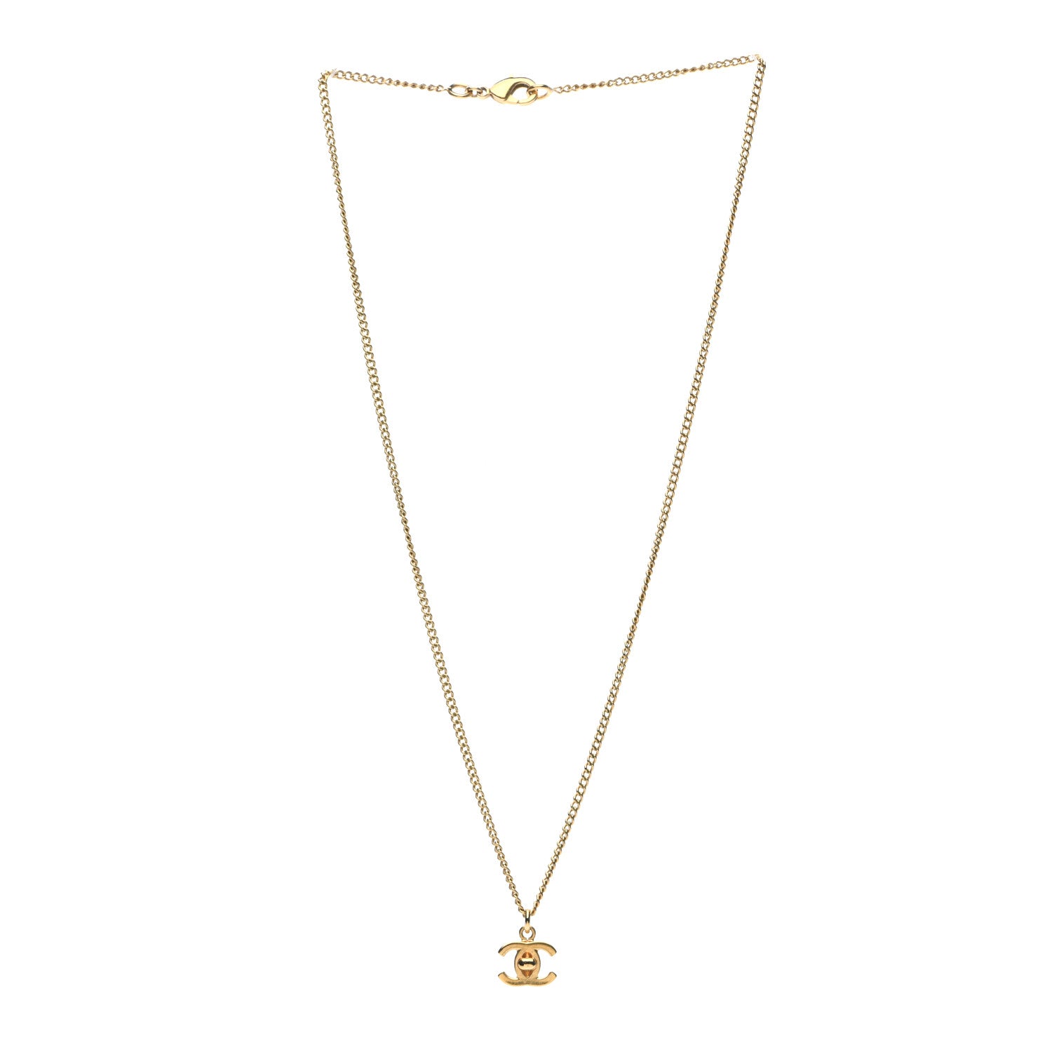 Chanel Chain Link CC Turn Lock Pendant Necklace Gold 3 of 5