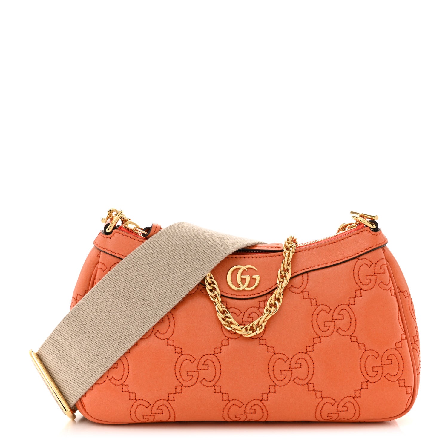 Gucci Calfskin GG Matelasse Chain Handbag Deep Orange Natural 1 of 10