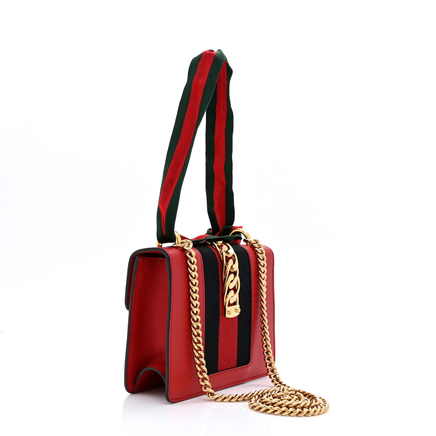 Gucci Calfskin Mini Sylvie Chain Shoulder Bag Hibiscus Red 3 of 11