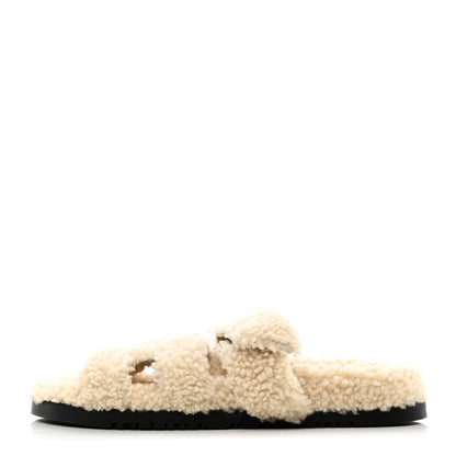 Hermes Woolskin Womens Chypre Sandals 37.5 Ecru 1 of 9