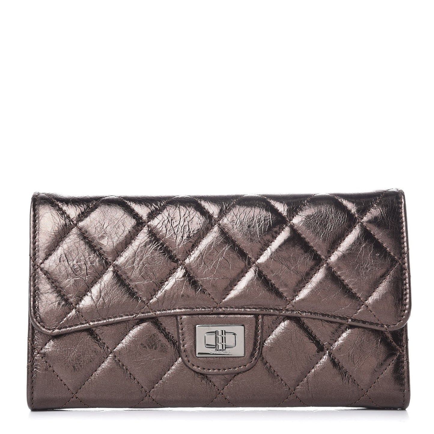 Metallic Aged Calfskin Quilted Reissue Long Flap Wallet Bronze