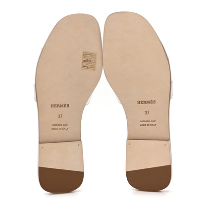 Hermes Box Calfskin Oran Sandals 37 White 5 of 9