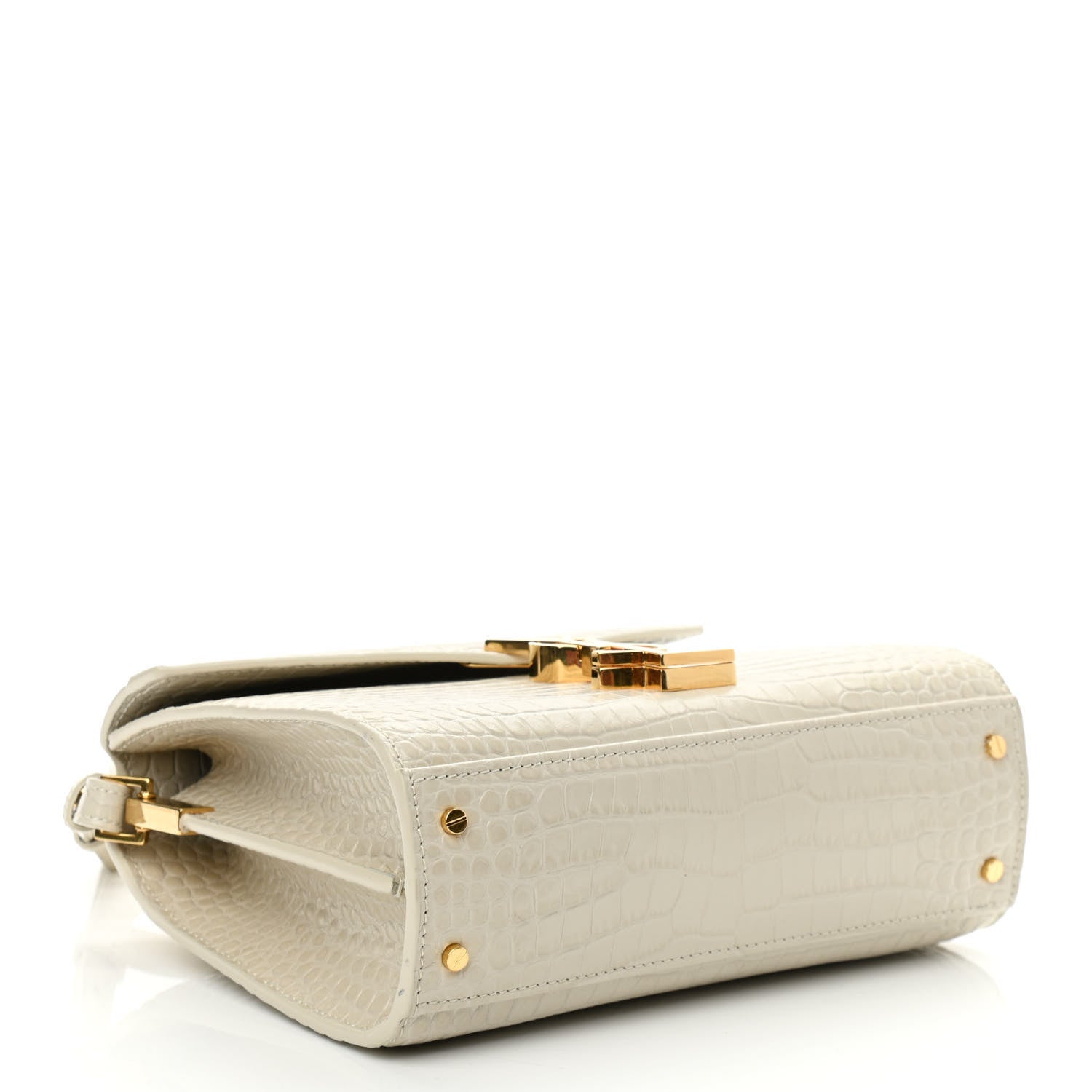 Saint Laurent Crocodile Embossed Mini Classic Monogram Cassandra Top Handle Crema Soft 4 of 10