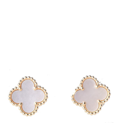 Van Cleef & Arpels 18K Yellow Gold Mother of Pearl Sweet Alhambra Earrings 1 of 5