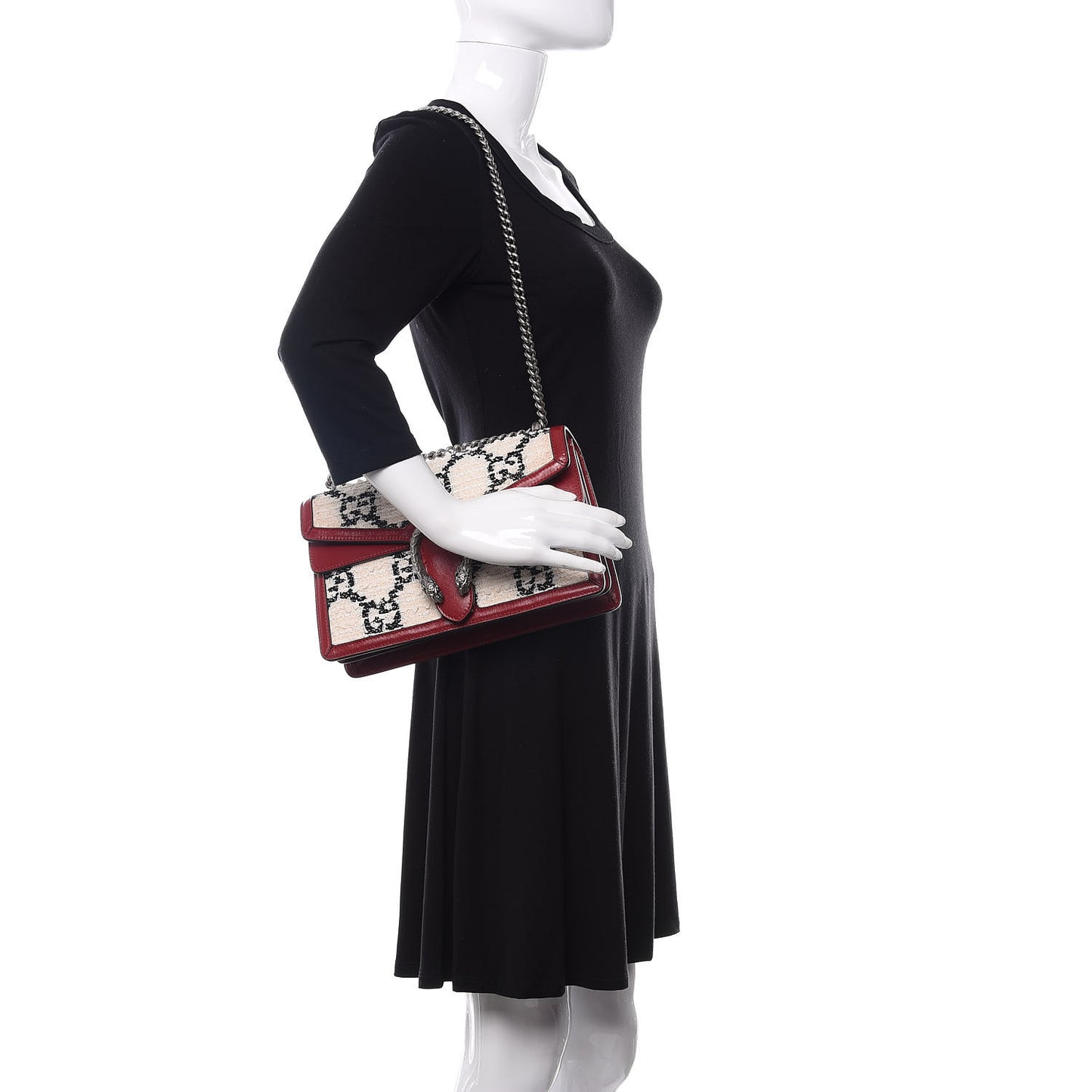 Tweed GG Monogram Small Dionysus Shoulder Bag White Black Romantic Cherry