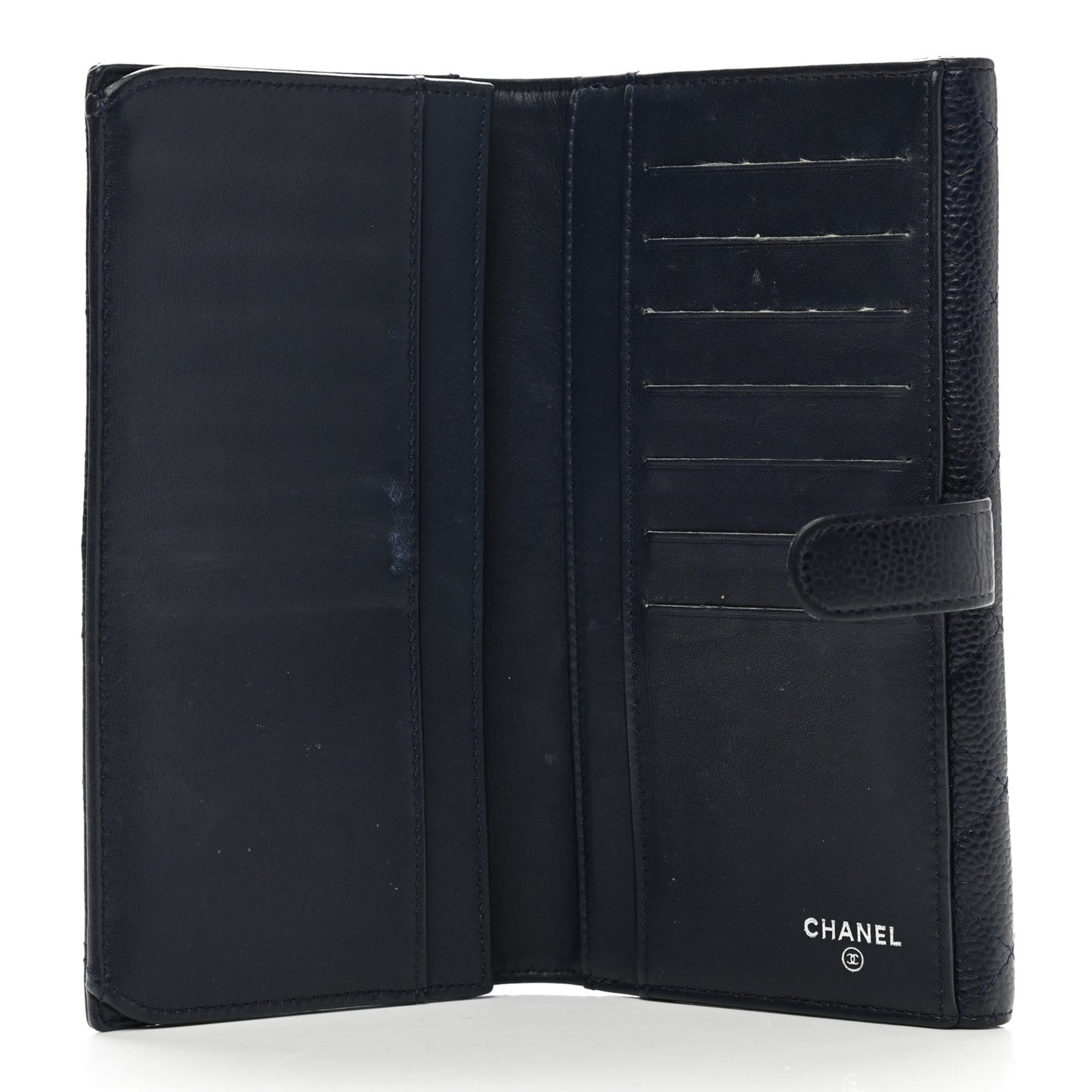 Caviar Quilted CC Long Double Wallet Navy