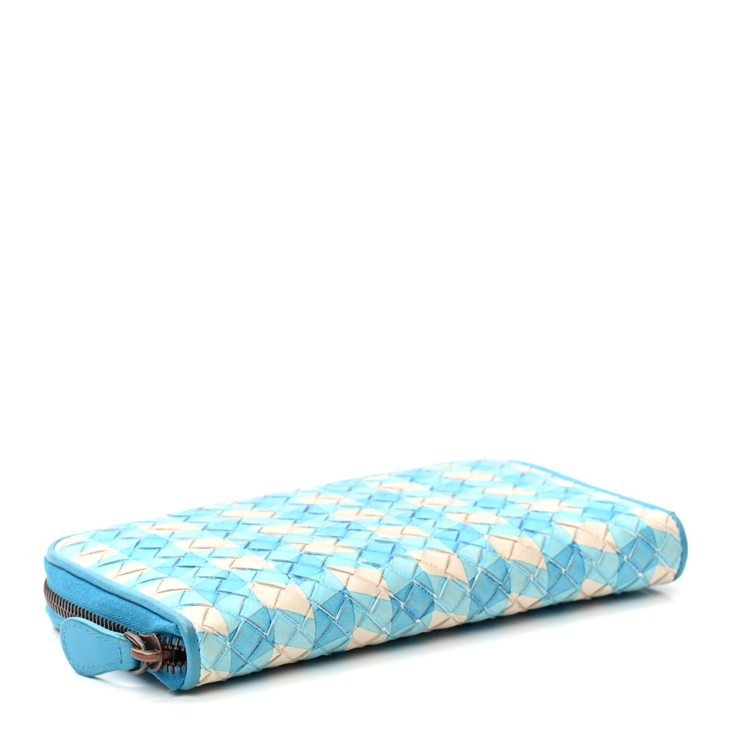 Nappa Intrecciato Zip Around Wallet Blue White