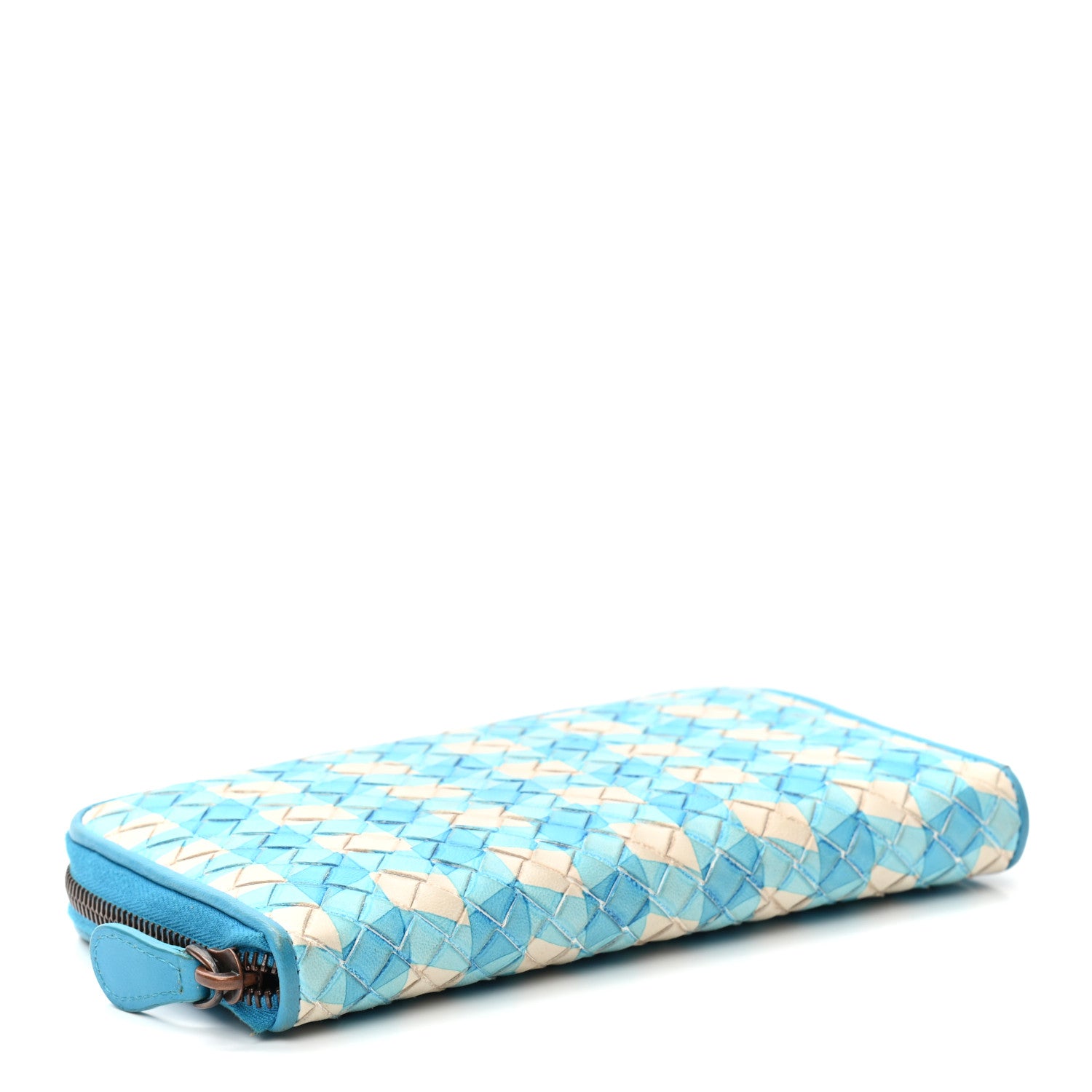 Bottega Veneta Nappa Intrecciato Zip Around Wallet Blue White 4 of 10